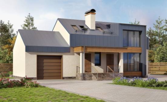 150-015-П Проект двухэтажного дома с мансардой, гараж, доступный домик из бризолита Прохладный | Проекты домов от House Expert