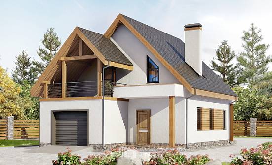 120-005-П Проект двухэтажного дома мансардный этаж и гаражом, доступный домик из бризолита Прохладный | Проекты домов от House Expert