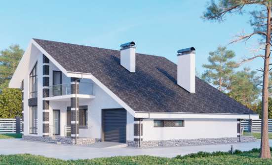 190-008-П Проект двухэтажного дома с мансардным этажом и гаражом, уютный дом из поризованных блоков Нальчик | Проекты домов от House Expert