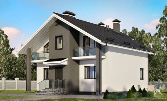150-005-Л Проект двухэтажного дома мансардой, бюджетный загородный дом из твинблока Нальчик | Проекты домов от House Expert
