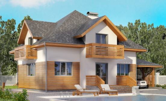155-004-П Проект двухэтажного дома мансардный этаж, гараж, доступный коттедж из арболита Прохладный | Проекты домов от House Expert