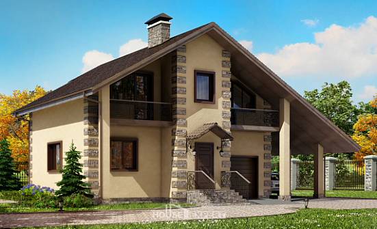 150-003-П Проект двухэтажного дома мансардный этаж, гараж, бюджетный домик из поризованных блоков Прохладный | Проекты домов от House Expert
