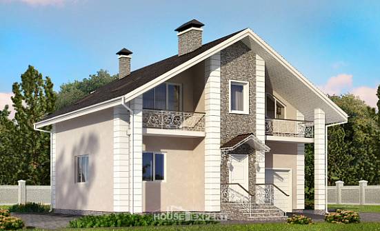 150-002-П Проект двухэтажного дома мансардный этаж и гаражом, доступный коттедж из газобетона Нальчик | Проекты домов от House Expert