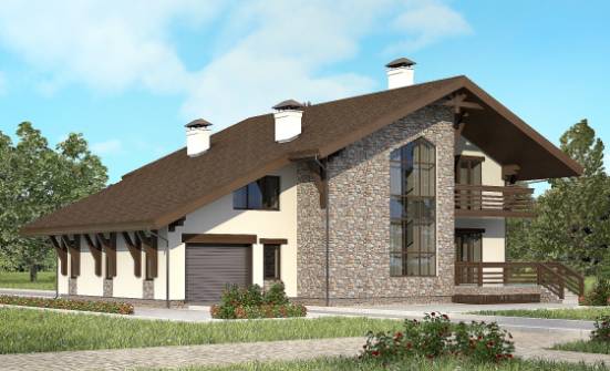 280-001-П Проект двухэтажного дома с мансардой и гаражом, красивый домик из кирпича Прохладный | Проекты домов от House Expert