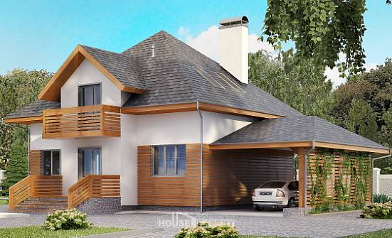 155-004-П Проект двухэтажного дома мансардный этаж, гараж, доступный коттедж из арболита Прохладный | Проекты домов от House Expert