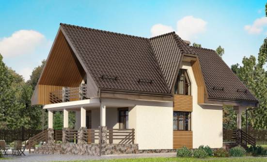 150-001-Л Проект двухэтажного дома с мансардой, гараж, доступный загородный дом из блока Нальчик | Проекты домов от House Expert