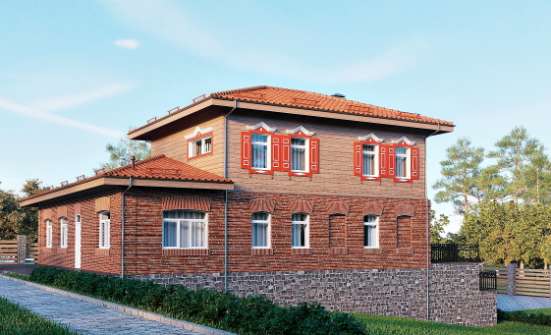 380-002-Л Проект трехэтажного дома и гаражом, просторный домик из кирпича Прохладный | Проекты домов от House Expert