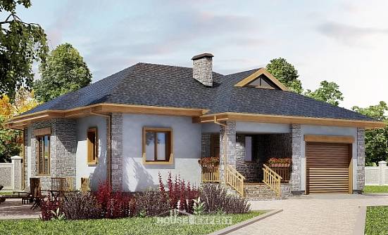 130-006-П Проект одноэтажного дома и гаражом, простой дом из блока Нальчик | Проекты домов от House Expert