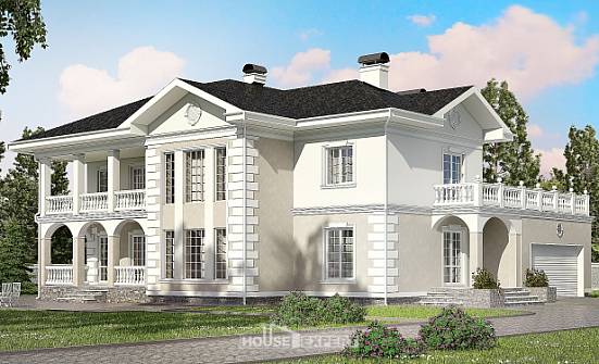 340-002-П Проект двухэтажного дома и гаражом, большой коттедж из кирпича Нальчик | Проекты домов от House Expert