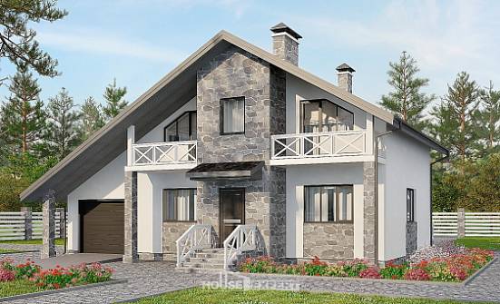 180-017-Л Проект двухэтажного дома с мансардой и гаражом, простой дом из пеноблока Нальчик | Проекты домов от House Expert