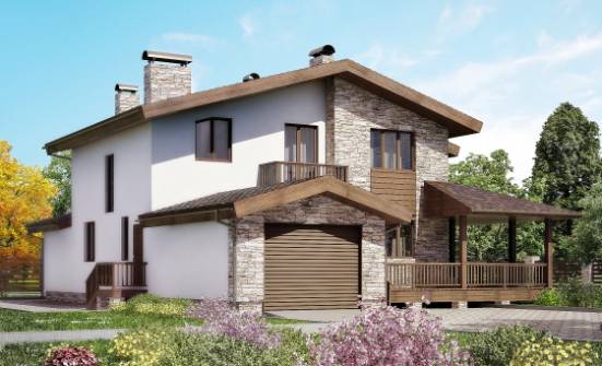 220-001-П Проект двухэтажного дома с мансардой и гаражом, просторный домик из твинблока Прохладный | Проекты домов от House Expert