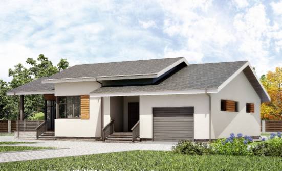 135-002-П Проект одноэтажного дома, гараж, красивый коттедж из пеноблока Прохладный | Проекты одноэтажных домов от House Expert