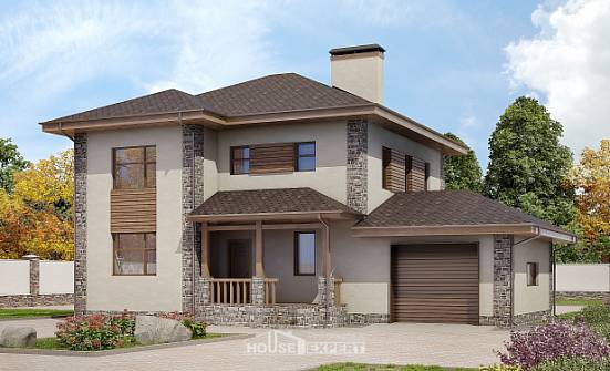 185-004-П Проект двухэтажного дома, гараж, простой загородный дом из арболита Прохладный | Проекты домов от House Expert