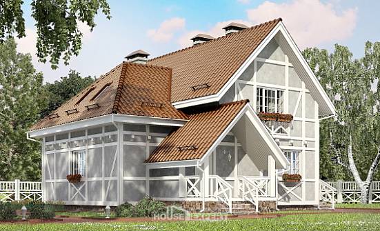 160-003-Л Проект двухэтажного дома с мансардой, компактный коттедж из газосиликатных блоков Прохладный | Проекты домов от House Expert