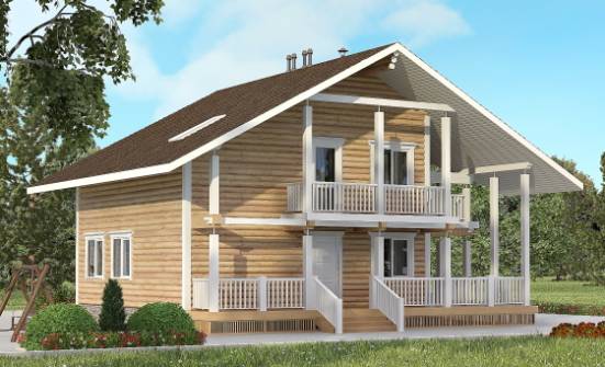 130-001-П Проект двухэтажного дома мансардой, доступный загородный дом из бревен Прохладный | Проекты домов от House Expert