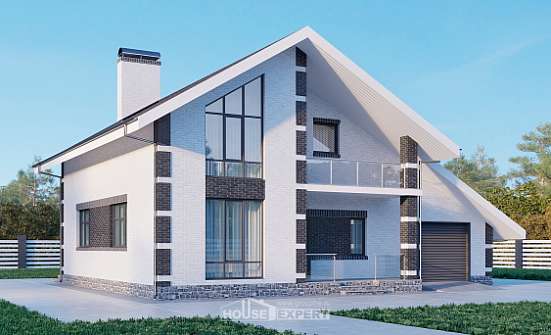 190-008-П Проект двухэтажного дома с мансардным этажом и гаражом, уютный дом из поризованных блоков Нальчик | Проекты домов от House Expert