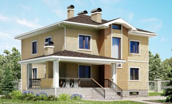 350-002-Л Проект трехэтажного дома и гаражом, уютный дом из кирпича Нальчик | Проекты домов от House Expert