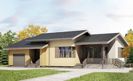 135-002-Л Проект одноэтажного дома и гаражом, бюджетный дом из блока Нальчик | Проекты домов от House Expert