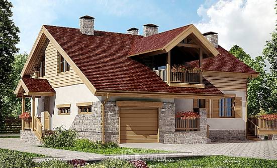 165-002-П Проект двухэтажного дома мансардой и гаражом, красивый коттедж из блока Прохладный | Проекты домов от House Expert