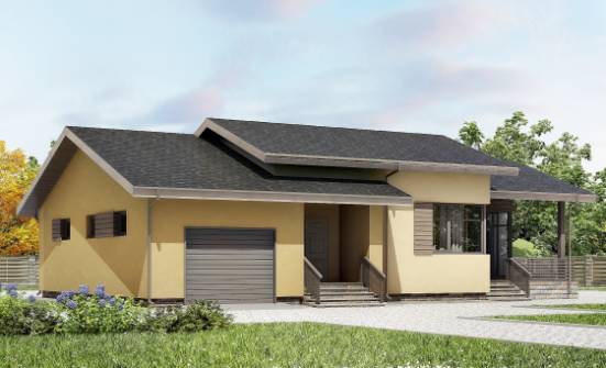135-002-Л Проект одноэтажного дома и гаражом, бюджетный дом из блока Нальчик | Проекты одноэтажных домов от House Expert