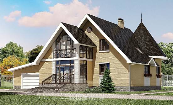 250-001-Л Проект двухэтажного дома с мансардным этажом и гаражом, уютный загородный дом из бризолита Нальчик | Проекты домов от House Expert