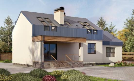 150-015-П Проект двухэтажного дома с мансардой, гараж, доступный домик из бризолита Прохладный | Проекты домов от House Expert