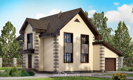 160-004-П Проект двухэтажного дома и гаражом, скромный загородный дом из пеноблока Нальчик | Проекты домов от House Expert