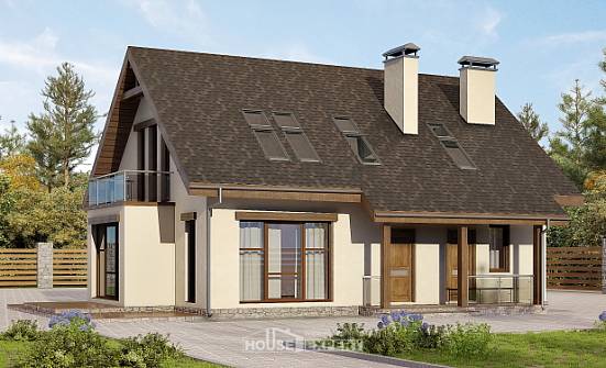 155-012-Л Проект двухэтажного дома с мансардой, бюджетный коттедж из арболита Нальчик | Проекты домов от House Expert