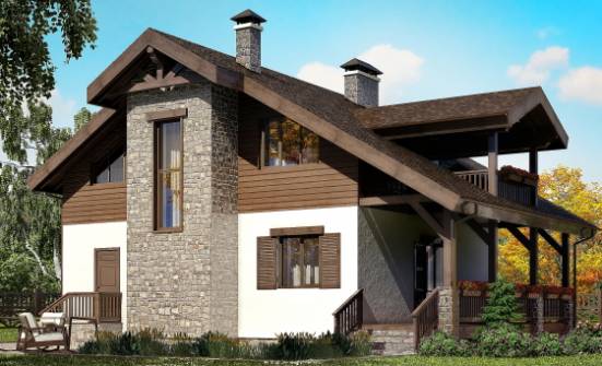150-004-Л Проект двухэтажного дома с мансардой, небольшой домик из блока Нальчик | Проекты домов от House Expert