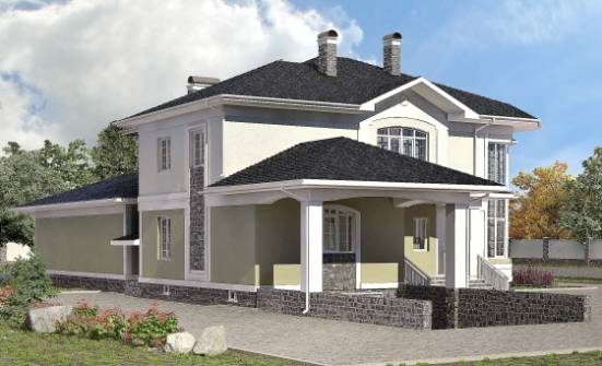 620-001-Л Проект трехэтажного дома и гаражом, просторный загородный дом из твинблока Прохладный | Проекты домов от House Expert