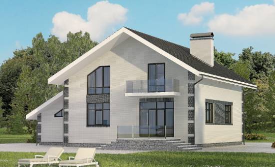 180-001-П Проект двухэтажного дома с мансардой и гаражом, недорогой коттедж из пеноблока Прохладный | Проекты домов от House Expert