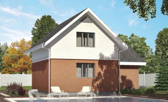 120-002-Л Проект двухэтажного дома мансардный этаж, гараж, скромный домик из арболита Прохладный | Проекты домов от House Expert