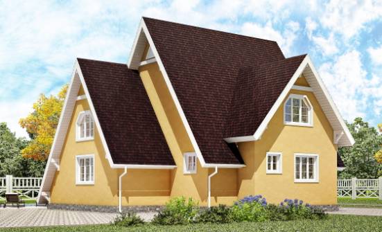 155-008-П Проект двухэтажного дома с мансардой, уютный загородный дом из бревен Прохладный | Проекты домов от House Expert