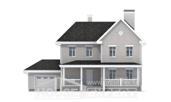 190-001-Л Проект двухэтажного дома и гаражом, просторный домик из кирпича Нальчик, House Expert