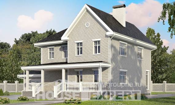 190-001-Л Проект двухэтажного дома и гаражом, простой коттедж из кирпича Нальчик, House Expert