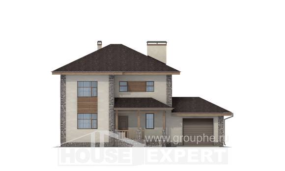185-004-П Проект двухэтажного дома и гаражом, средний коттедж из арболита Нальчик, House Expert