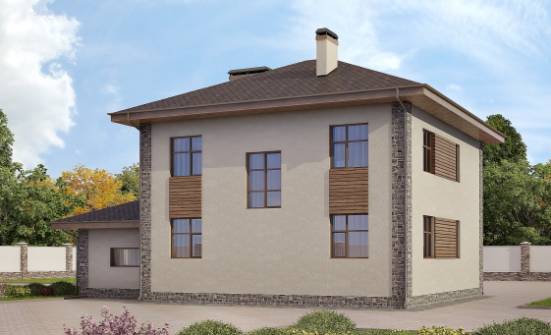 185-004-П Проект двухэтажного дома и гаражом, уютный домик из поризованных блоков Нальчик | Проекты домов от House Expert