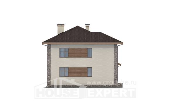 185-004-П Проект двухэтажного дома, гараж, простой коттедж из теплоблока Прохладный, House Expert