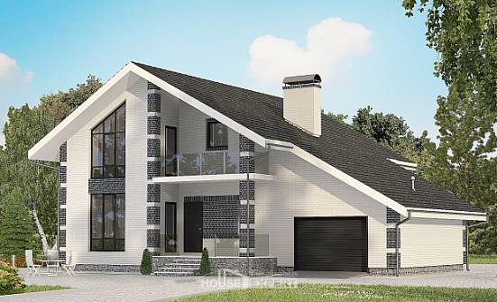 180-001-П Проект двухэтажного дома с мансардой и гаражом, недорогой коттедж из пеноблока Прохладный | Проекты домов от House Expert