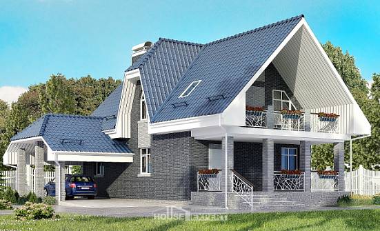 125-002-Л Проект двухэтажного дома с мансардным этажом, гараж, экономичный домик из бризолита Прохладный | Проекты домов от House Expert