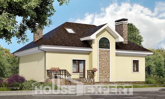 150-008-Л Проект двухэтажного дома мансардой, небольшой коттедж из бризолита Нальчик, House Expert