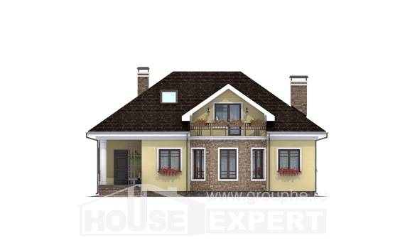 150-008-Л Проект двухэтажного дома с мансардой, уютный загородный дом из газобетона Прохладный, House Expert