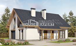 185-005-П Проект двухэтажного дома с мансардным этажом и гаражом, средний домик из блока Прохладный, House Expert