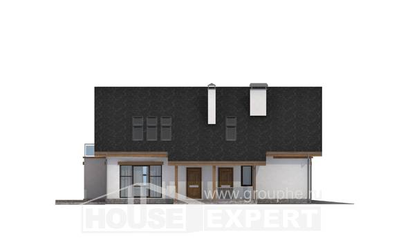 185-005-П Проект двухэтажного дома мансардой и гаражом, классический домик из твинблока Нальчик, House Expert