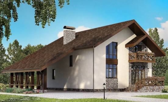 155-007-П Проект двухэтажного дома с мансардой и гаражом, небольшой загородный дом из бризолита Прохладный | Проекты домов от House Expert