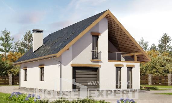 185-005-П Проект двухэтажного дома с мансардным этажом и гаражом, классический домик из газосиликатных блоков Нальчик, House Expert