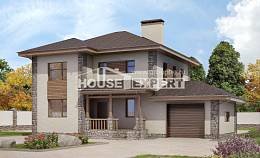 185-004-П Проект двухэтажного дома и гаражом, простой домик из пеноблока Прохладный, House Expert