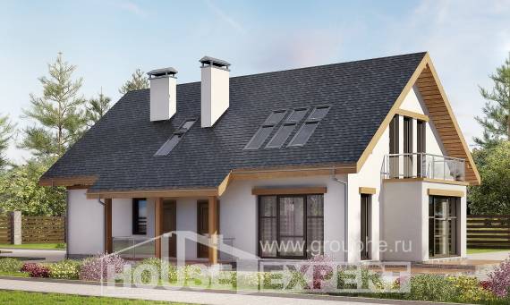 185-005-П Проект двухэтажного дома с мансардным этажом, гараж, просторный загородный дом из арболита Нальчик, House Expert
